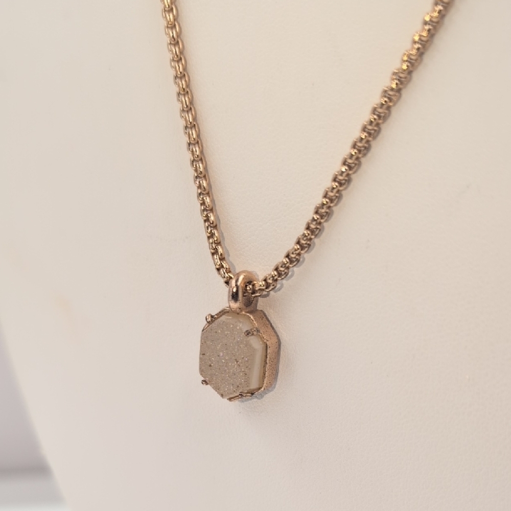 Kendra Scott Rose Gold Drusy Hexagon Necklace BB4 - Picture 3 of 6